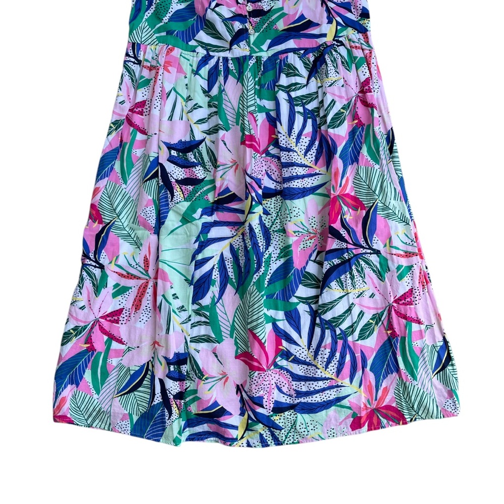 Loft Palm Print Double Strap V Neck Midi Dress Size 4 Resort Wear Flowy Chic - Picture 3 of 9